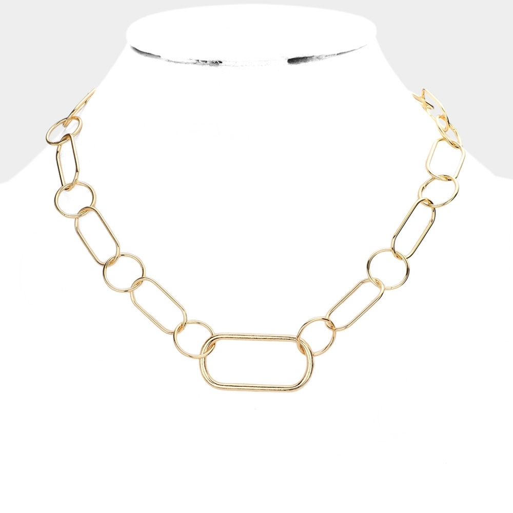 Gold Metal Geometric Link Necklace Chain Jewelry Everyday Casual